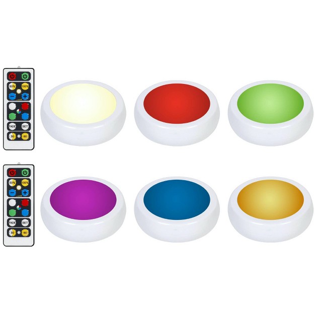 Brilliant Evolution 6pk Wireless Color Changing Led Under Cabinet Puck Light With 2 Remotes