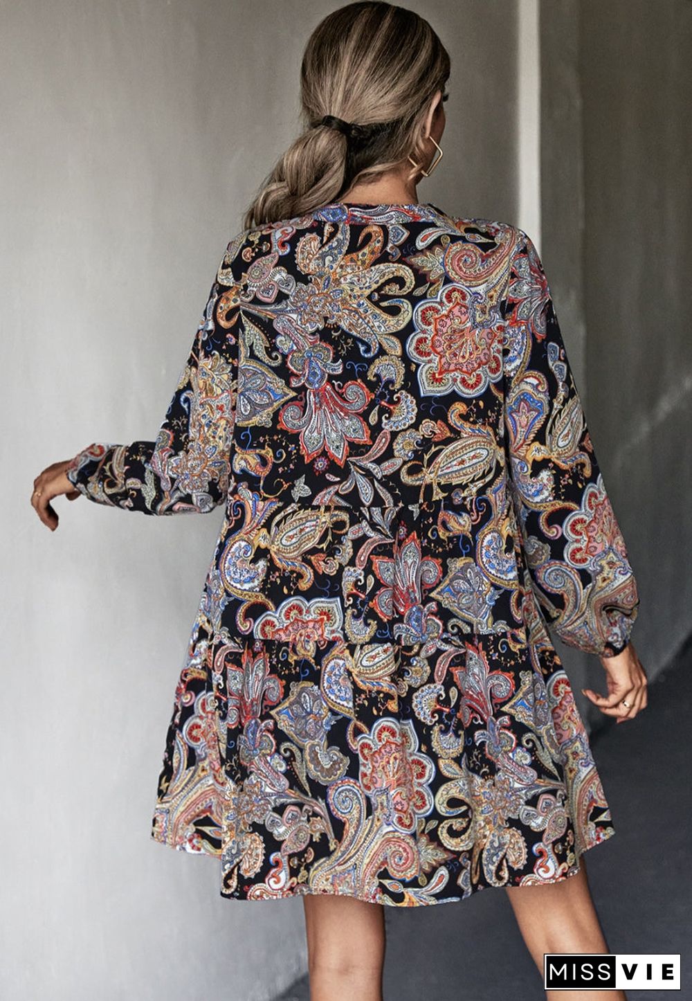 Tie Neck Paisley Print Dress