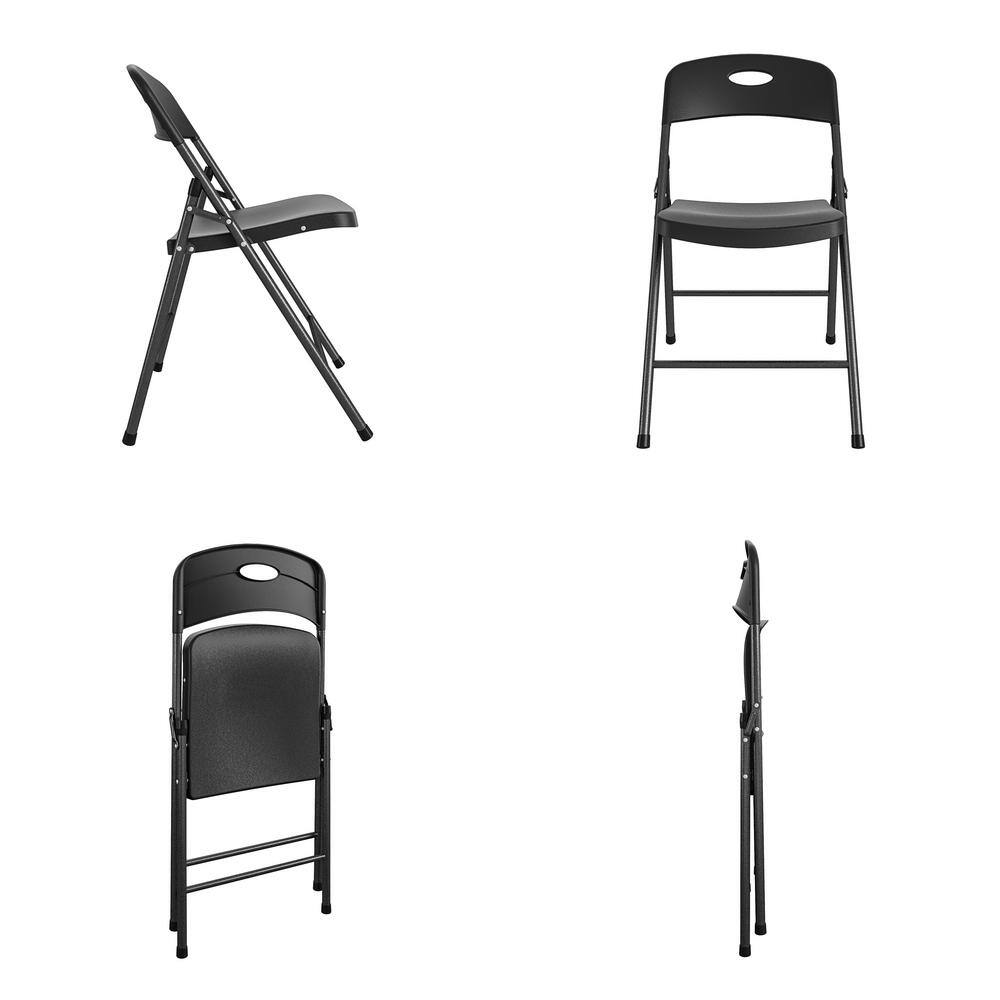 COSCO Solid Resin Black Plastic Folding Chair IndoorOutdoor Double Braced (4-Pack) 14833BLK4E