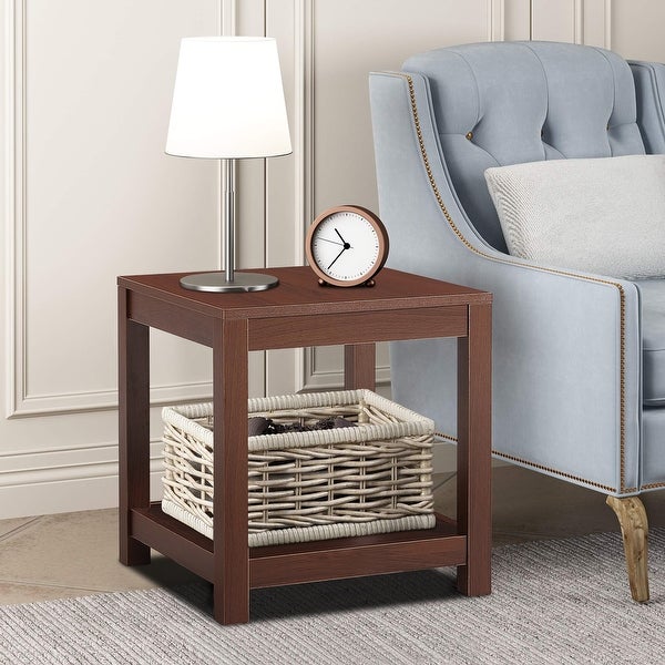 2-Tier End Table with Storage Shelf， Wood Side Table for Living Room - 17.7”