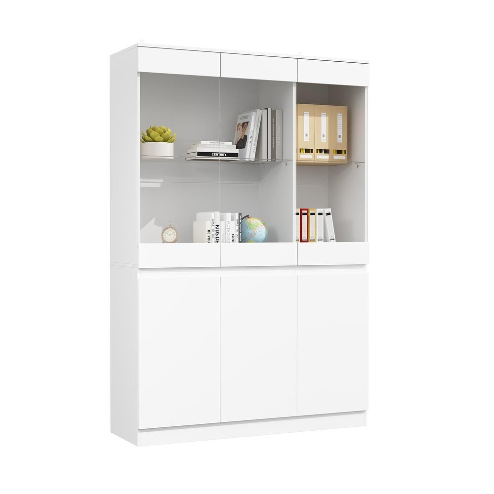 Storage Cabinet with LED Light Kitchen Pantry Cabinet with Glass Doors   47.2\