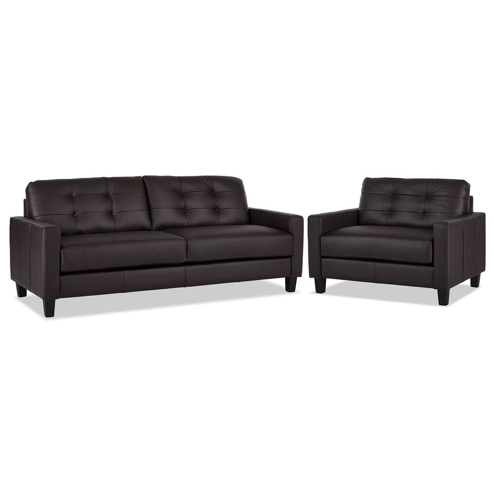 Macon Brown Genuine Leather Sofa and Armchair Set