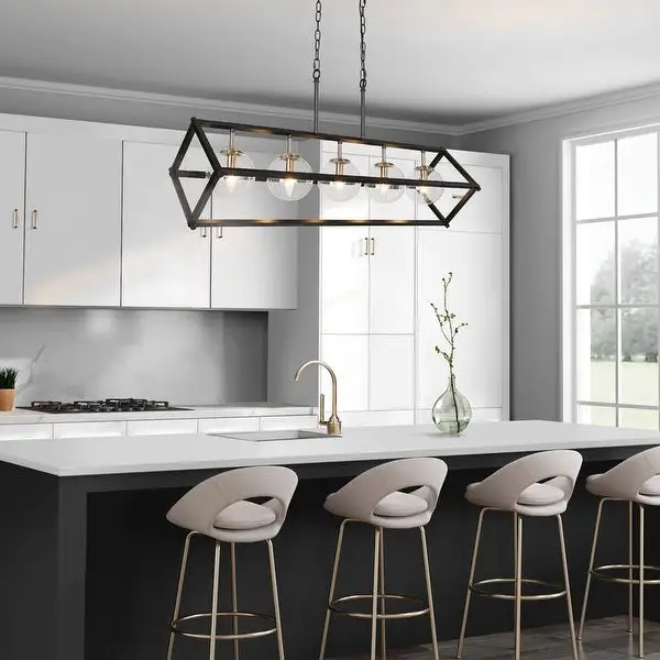 Modern Farmhouse 5-Light Geometric Chandeliers Black Gold Glass Island Light for Dining Room - 41.5