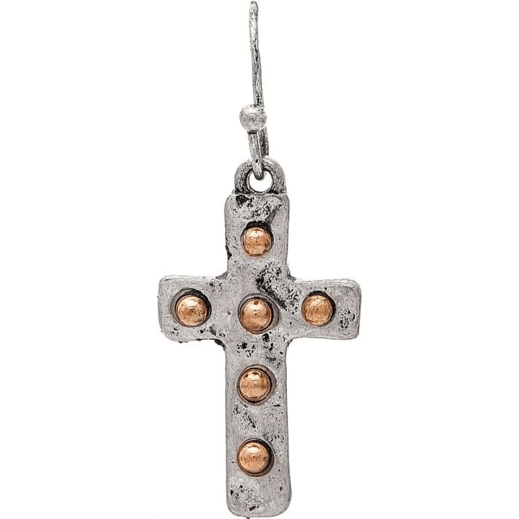 Rain  Two Tone Silver Cross Gold Dots Earrings