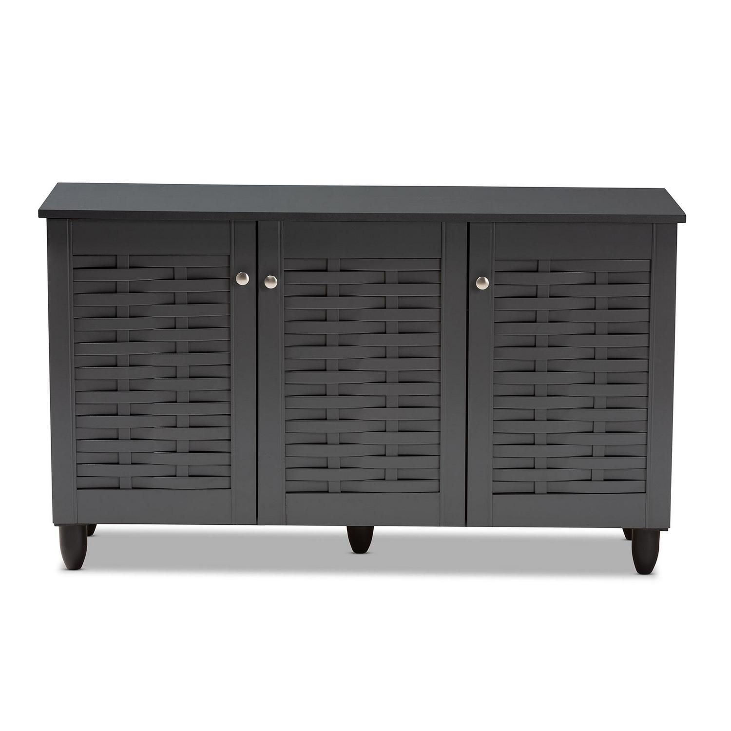 Baxton Studio Winda Modern and Contemporary Dark Gray 3Door Wooden Entryway Shoe Storage Cabinet  Crowdfused