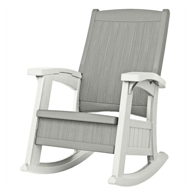 Suncast Outdoor Lightweight Portable Rocking Chair With 7 Gallon In seat Storage Porch Patio Deck Furniture 375 Pound Capacity Dove Gray 4 Pack