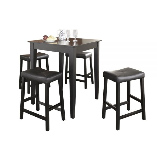 5Pc Pub Dining Set W/Upholstered Saddle Stools