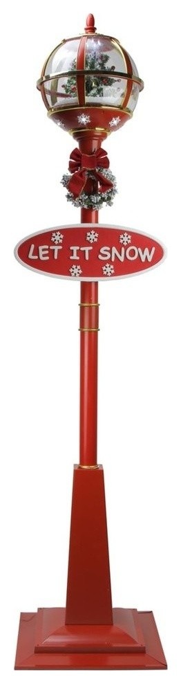 69 quotLighted Red and Gold Musical Snowing Christmas Tree Round Street Lamp   Traditional   Holiday Accents And Figurines   by Northlight Seasonal  Houzz