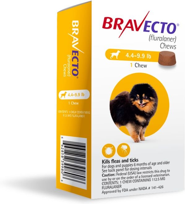 Bravecto Chew for Dogs， 4.4-9.9 lbs， (Yellow Box)