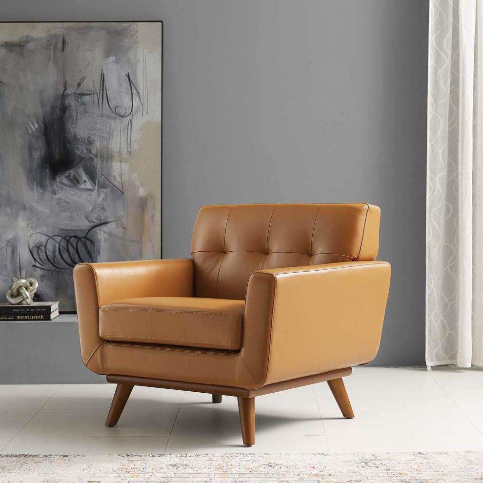 Armchair Accent Chair  Leather  Gray  Modern  Living Lounge Hospitality   Midcentury   Armchairs And Accent Chairs   by House Bound  Houzz