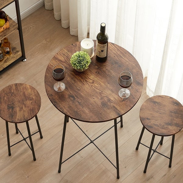 3-Piece Bar Table Set with 2 Stools， Modern Round Counter Table and Chairs Set