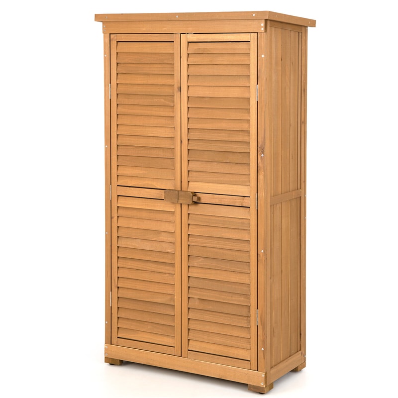 63¡± Outdoor Wood Storage Cabinet Garden Tool Shed with Double Lockable Doors 3 Shelves Asphalt Roof