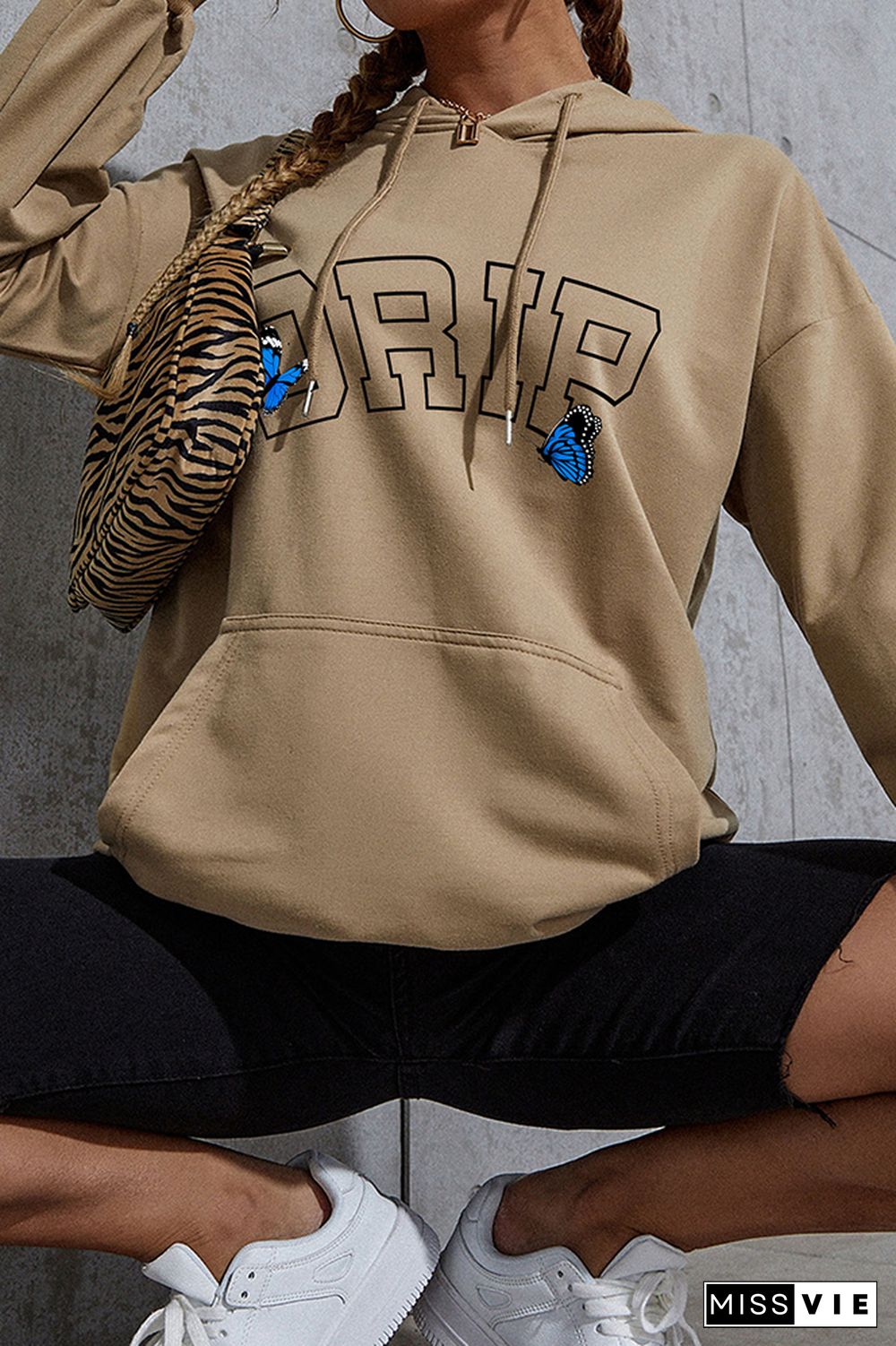 Butterfly Print Drawstring Hoodie Sweatshirt