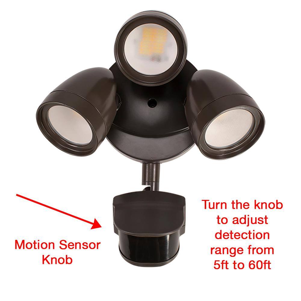 Commercial Electric 3-Head Bronze Motion Activated Outdoor Integrated LED Flood Light Security Light 1800 to 3600 Lumen Boost (4-Pack) 514032110-4PK