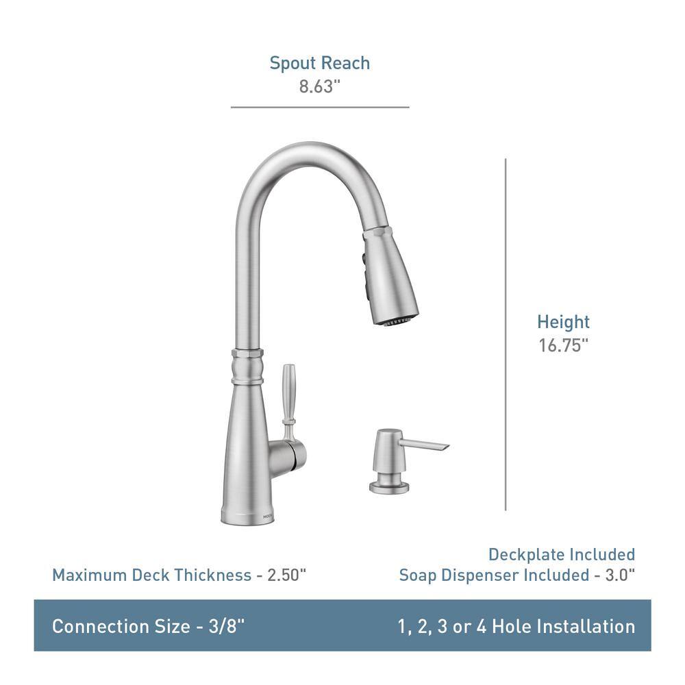 MOEN Boman Single Handle Pull-Down Sprayer Kitchen Faucet with Reflex and PowerBoost in Spot Resist Stainless 87162SRS