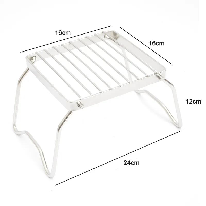 Folding Outdoor Portable Mini Stainless Steel Burner Bracket Barbecue Set Pot Bracket Baking Pan Bracket Grilling Net