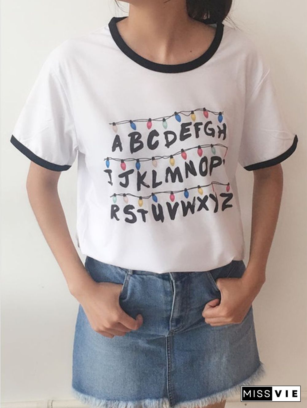 Stranger Things T-Shirt Harajuku Abc Letter Print New Tshirt Women Summer Cotton Tops Tees Streetwear Ladies Loose T Shirt