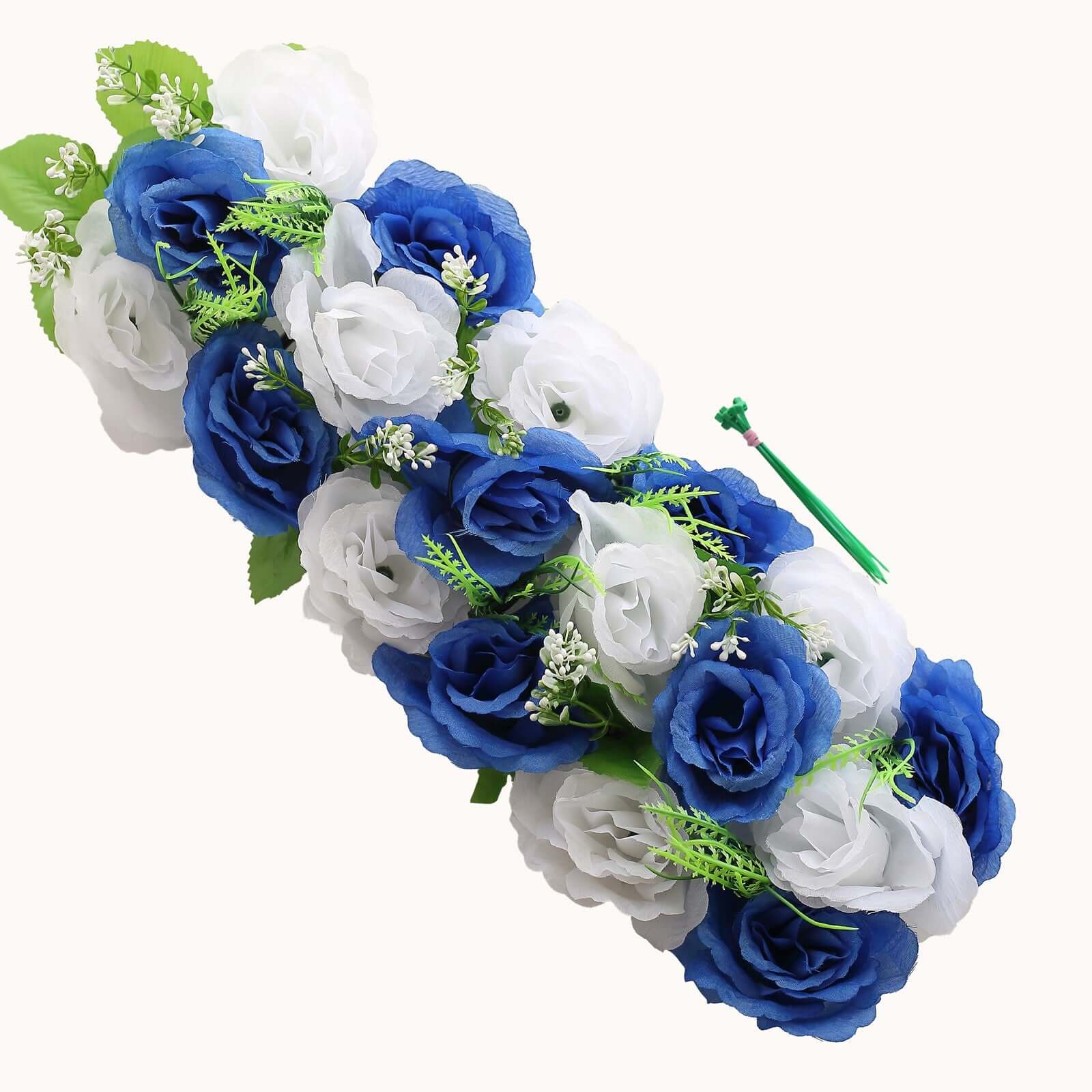 6 Pack White Royal Blue Silk Rose Flower Panel Table Runner, Artificial Floral Arrangements Dining Table Decor - 20