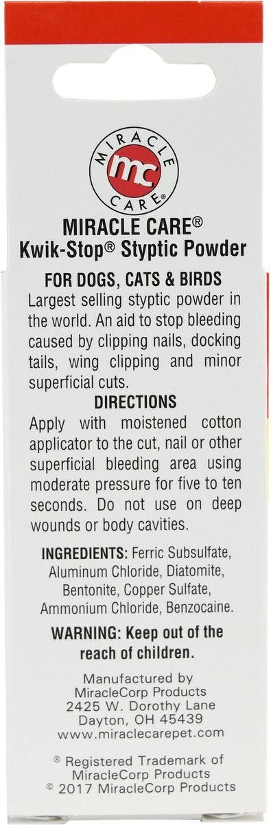 Miracle Care Kwik-Stop Styptic Powder for Dogs， Cats and Birds