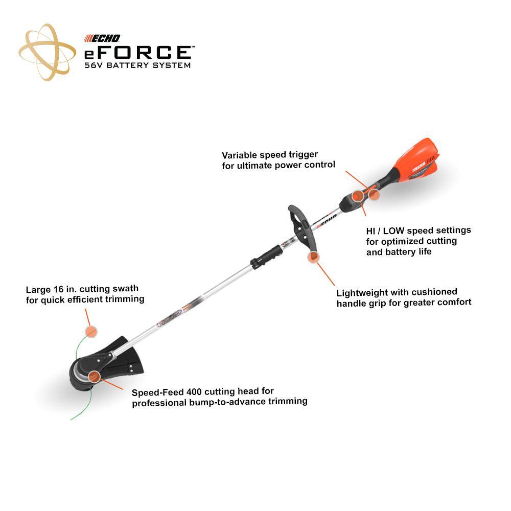 ECHO eFORCE 56V 16 in. Brushless Cordless Battery String Trimmer with 2.5Ah Battery and Charger DSRM-2100C1