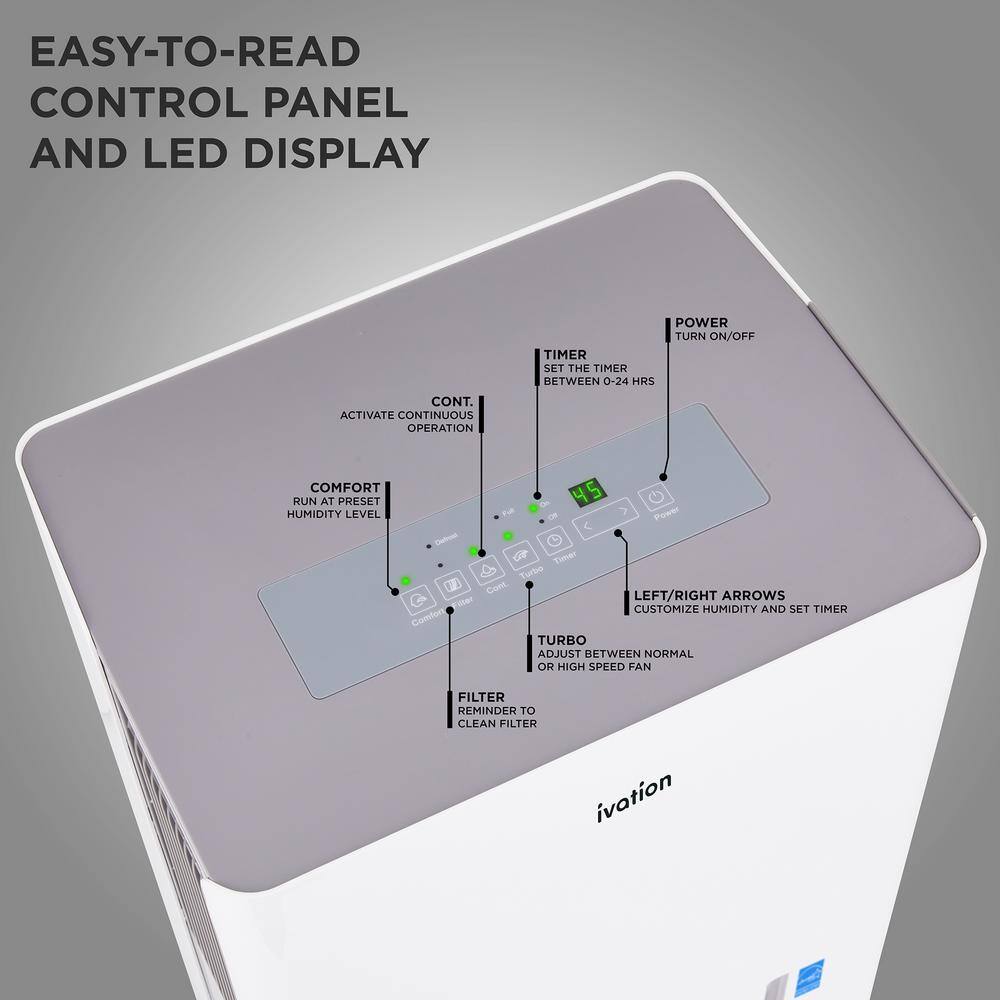 Ivation 35 Pint Energy Star Dehumidifier with Continuous Drain Hose Connector IVAMDH35