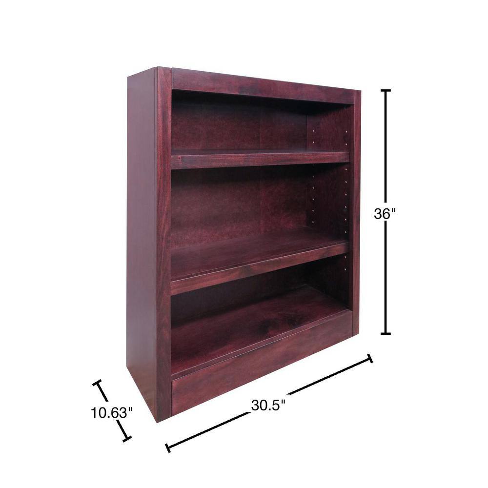 Concepts In Wood 36 in. Cherry Wood 3-shelf Standard Bookcase with Adjustable Shelves MI3036-C