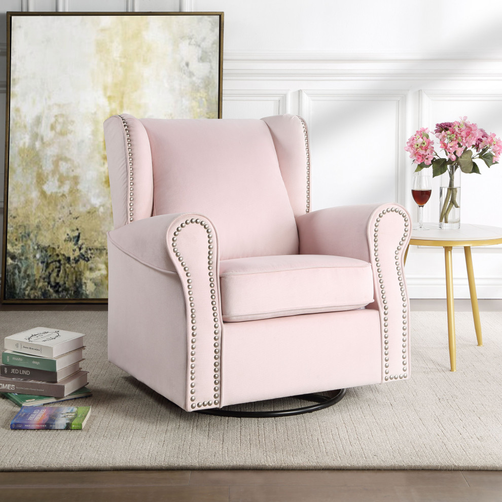 ACME Tamaki Swivel Chair with Glider in Pink Fabric   Transitional   Recliner Chairs   by Acme Furniture  Houzz