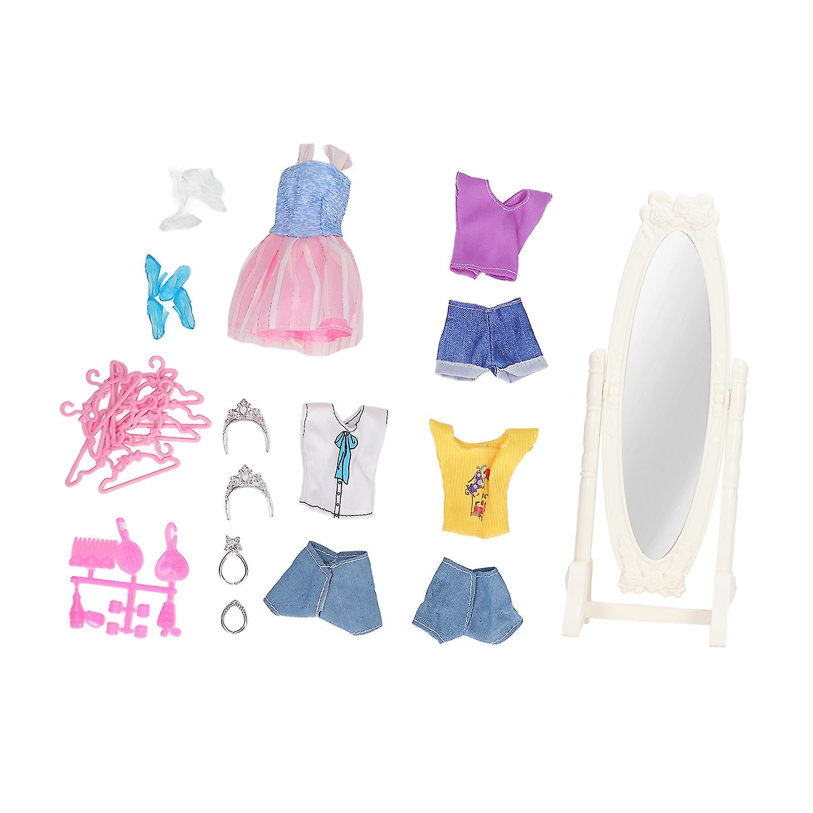 1:12 Scale Dollhouse Doll Clothes Set Miniature Crown Mirror Accessories Dollhouse Girl Dress Up Kit