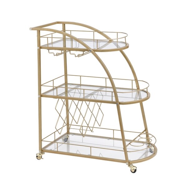 3 Tier Bar Cart Serving Cart with Wine Rack on Wheels for Dining Room