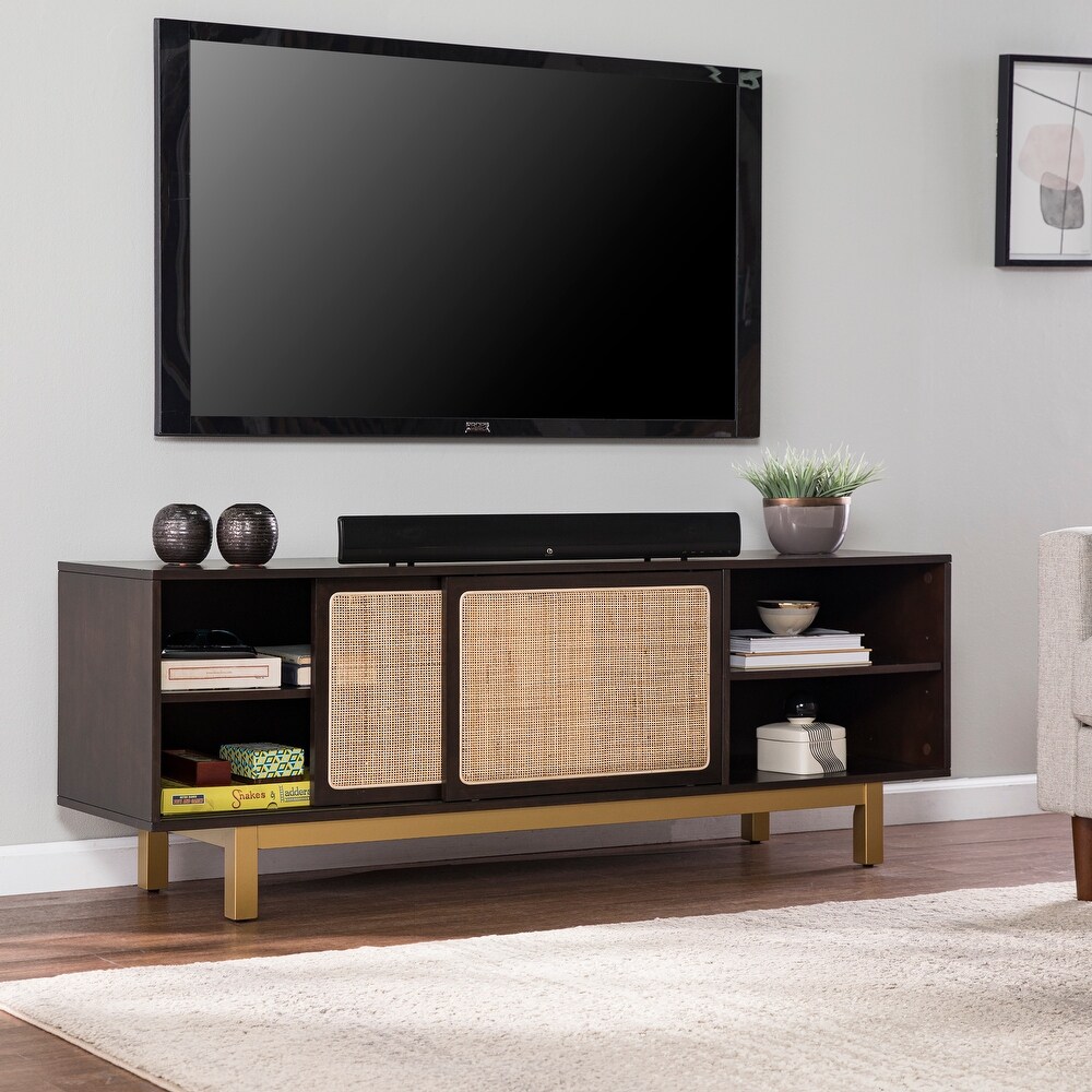 SEI Furniture Transitional Brown Wood Rattan Media TV Stand for TV's up to 62\