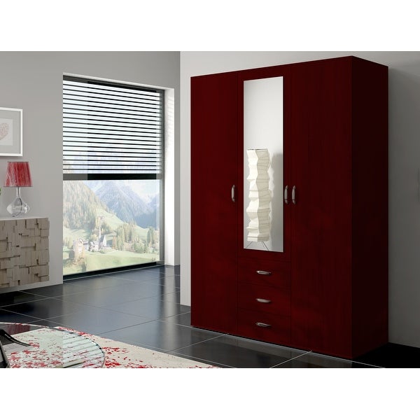 Cambridge Modern Wooden Wardrobe - Armoire with Drawers - Mahogany - 59