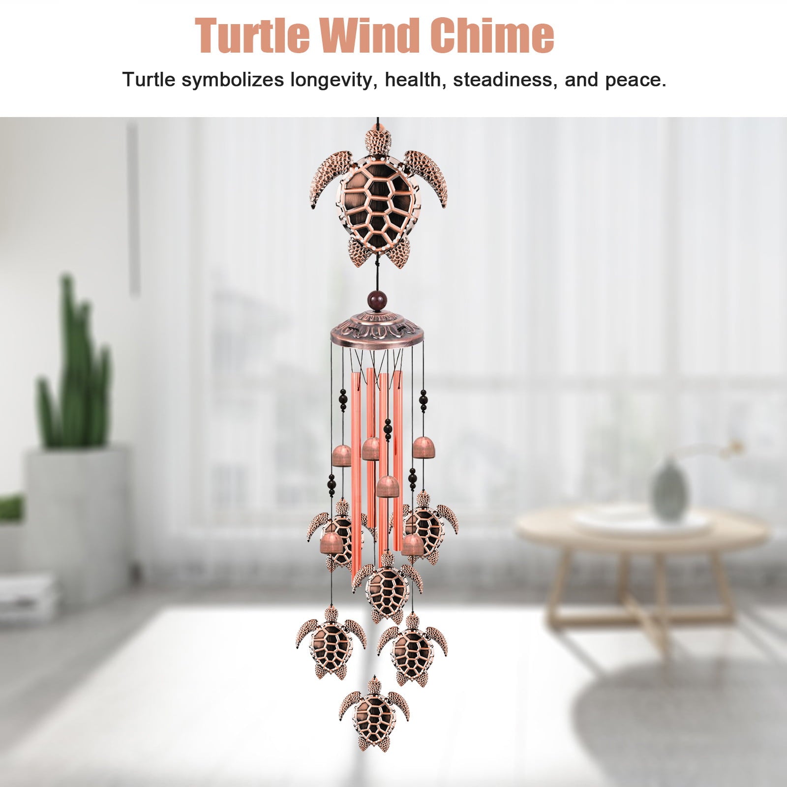 TSV Sea Turtle Wind Chimes， Hanging Outdoor RetroTortoise Wind Chimes Bells with S Hook， Indoor Decor， Memorial Gift Symbolizes Longevity Health Steadiness and Peace， Hang for Garden Yard Patio