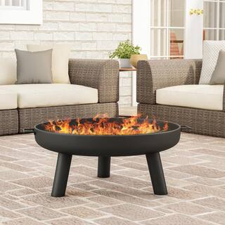 Pure Garden 27.5 in. W x 13.5 in. H Round Steel Wood Burning Outdoor Fire Pit with Storage Cover HW1500256