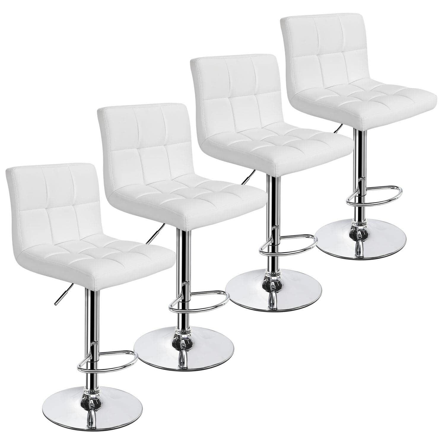 X-Large Bar Stools - Square PU Leather Adjustable Counter Height Swivel Stool Armless Chairs Set of 4 with Bigger Base，White