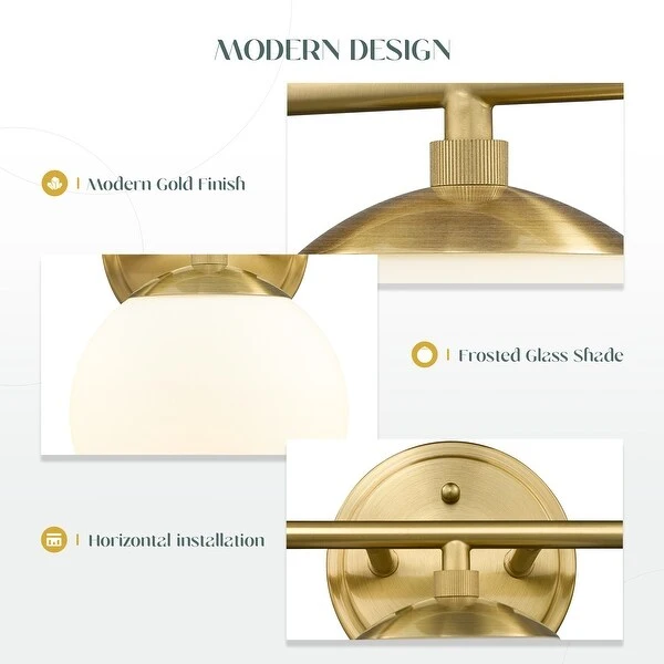 Modern Bathroom Vanity Light with Frosted Glass Shades in Gold Finish