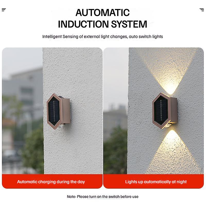 Hexagonal Solar Wall Light Up Down Led Lamps Waterproof Outdoor Deck Fence Porch Patio Garden Lights