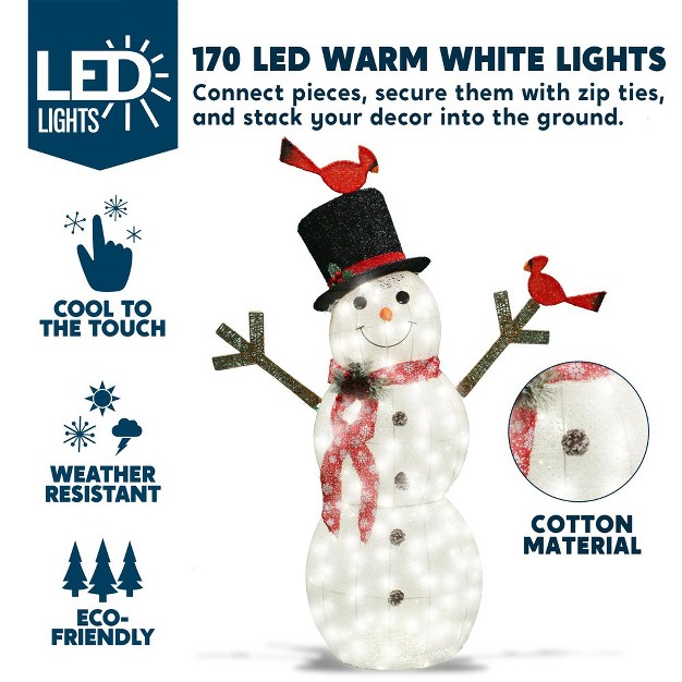 Joiedomi 5ft 3d Cotton Snowman 170 Led Warm White Led christmas Outdoor Yard Light christmas Eve Night Decor