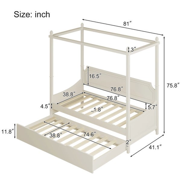 3 Pieces Bedroom Sets with Canopy Daybed， Nightstand and Dresser - - 37374874