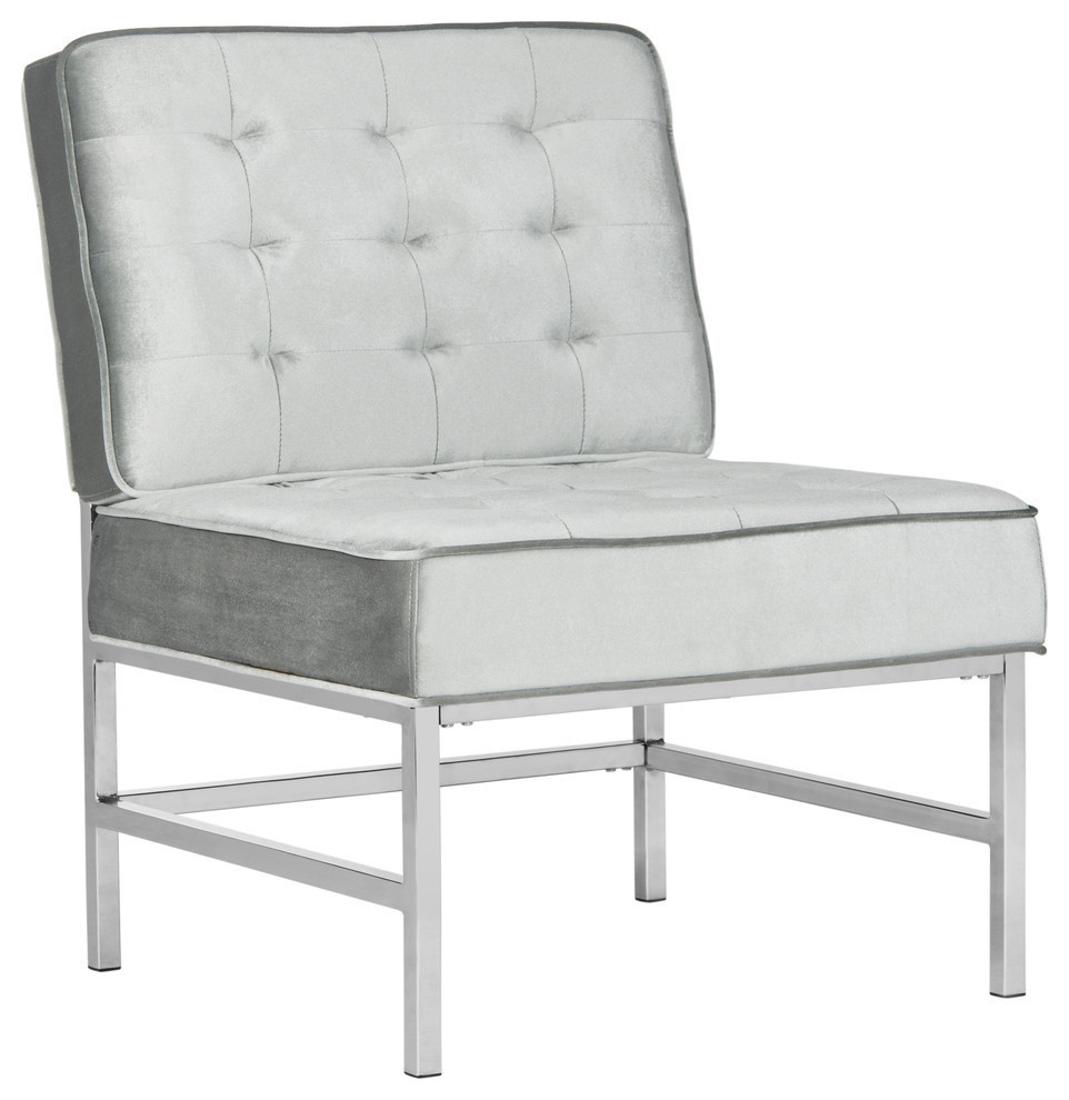 Ansel Modern Tufted Leather Chrome Accent Chair  Antique Taupe   Contemporary   Armchairs And Accent Chairs   by Safavieh  Houzz