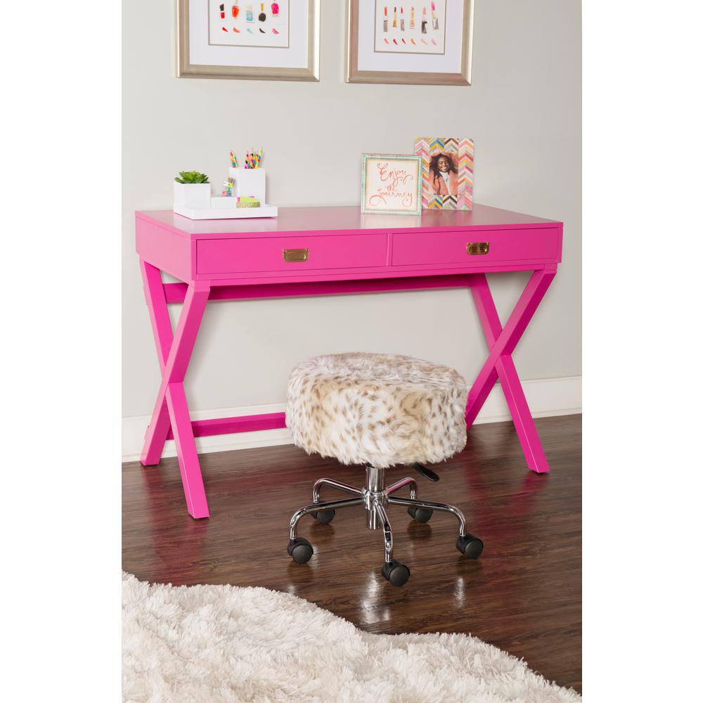 Linon Home Decor 44 in. Rectangular Raspberry Pink 2 Drawer Writing Desk with Built-In Storage THD00683