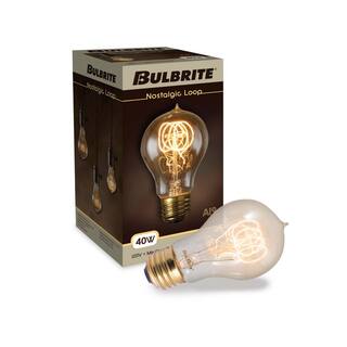 Bulbrite 40-Watt A19 Incandescent Light Bulb Medium Base (E26) Antique Nostalgic Loop 2200K (4-pack) 861385