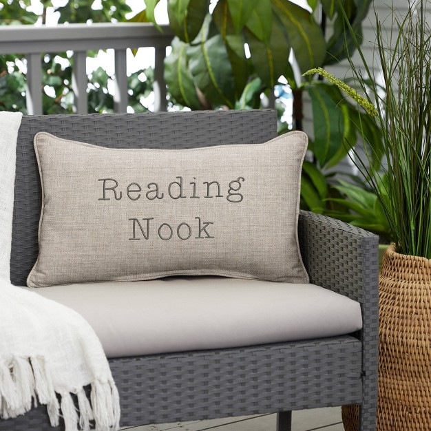 Indoor outdoor Reading Nook Embroidered Lumbar Throw Pillow Sorra Home