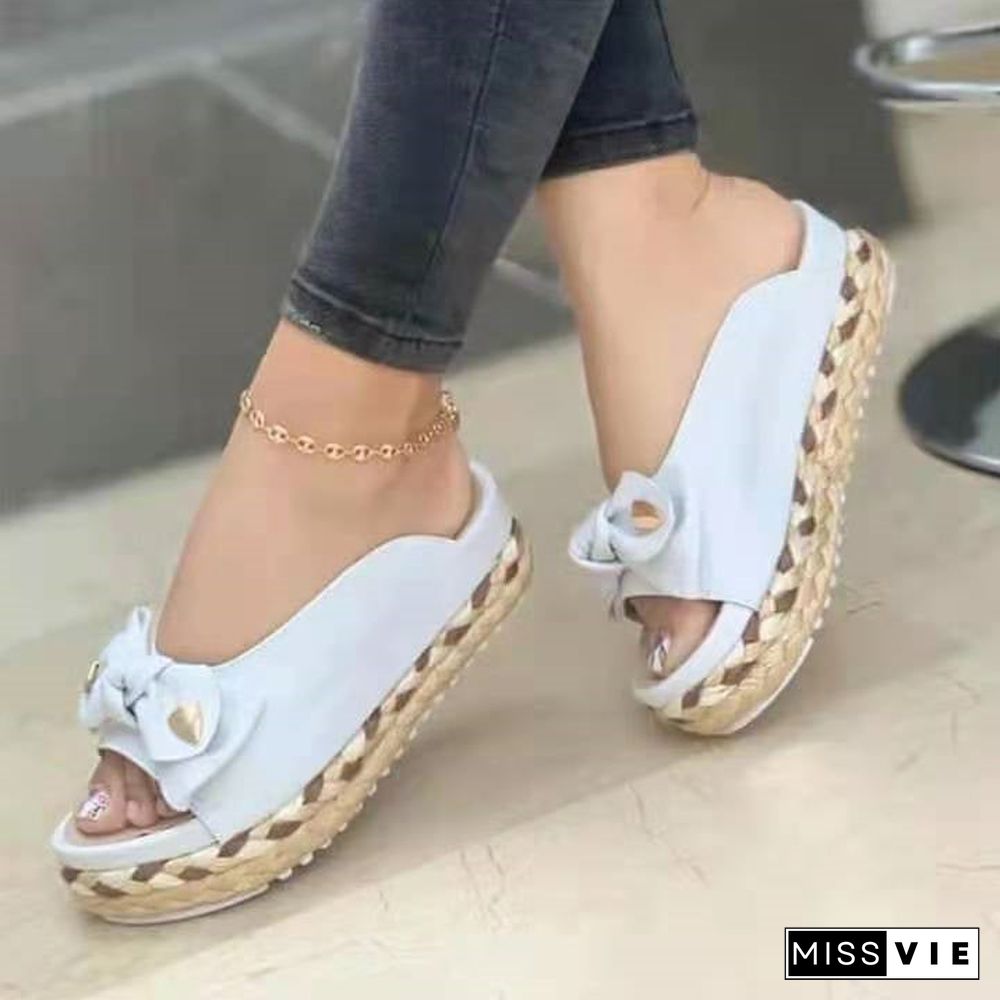 Women's Summer Fashion Casual Bowknot Thick Sole Flat Beach Sandals