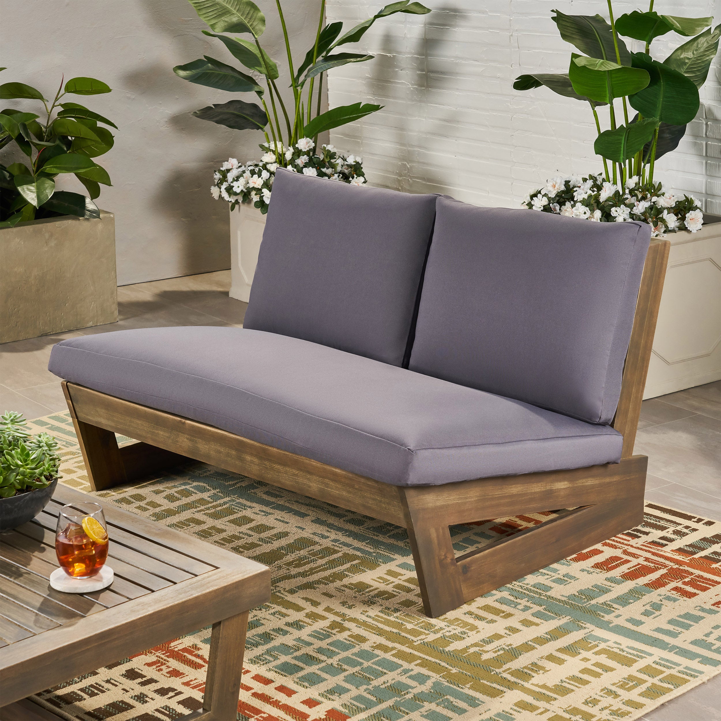 Kaitlyn Outdoor Acacia Wood Loveseat with Cushions