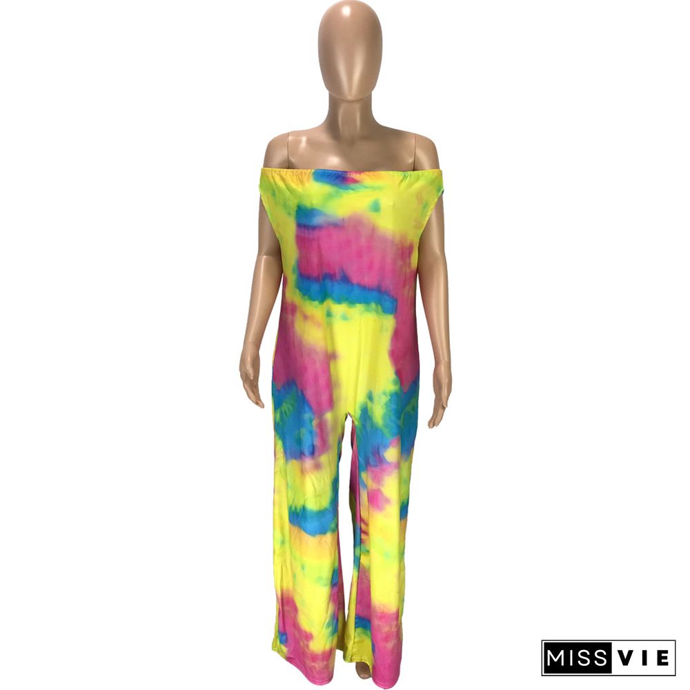 Sexy Tie-dye Printed One-line Shoulder Jumpsuit