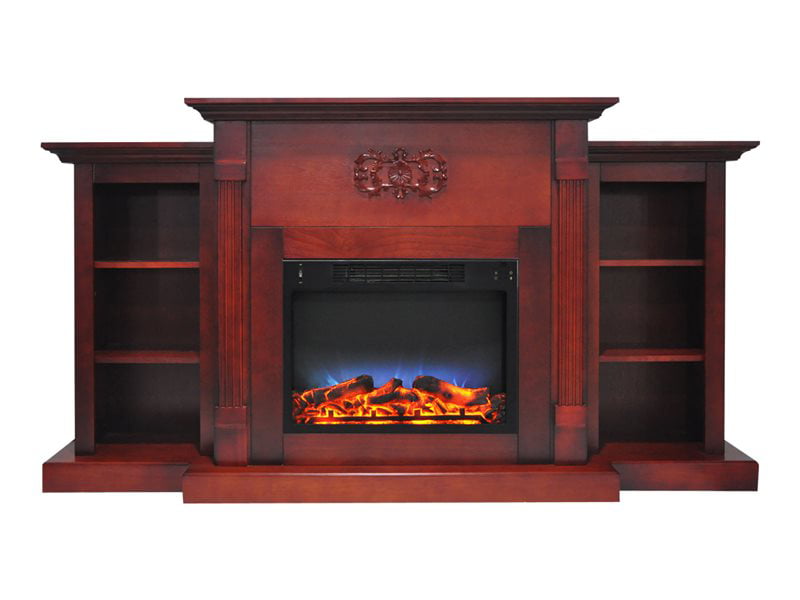 Cambridge Sanoma 72'' Electric Multi-Color LED Fireplace with Charred Log Insert | For Rooms up to 210 Sq.Ft | Remote | Cherry Mantel | Adjustable Heat Settings | Storage | Timer