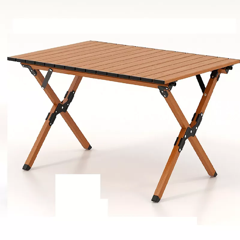 Folding Lightweight Aluminum Camping Table with Wood Grain