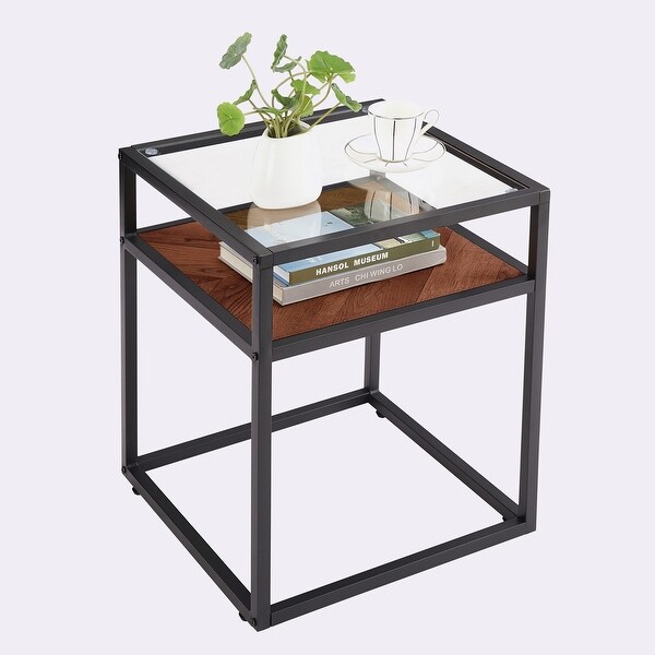 2-Tier Side Table Tempered Glass Top