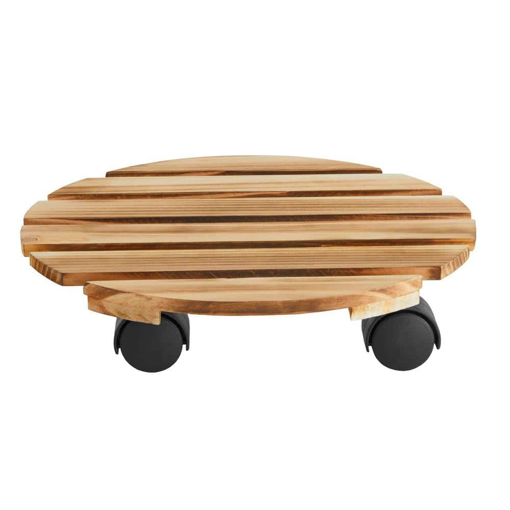 Vigoro 12 in. Round Wood Plant Caddy 710252310