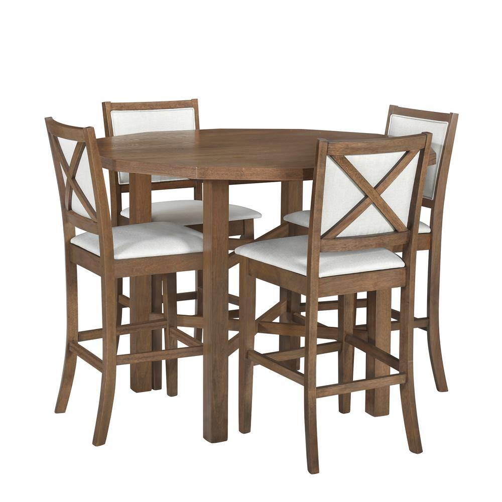 Harper  Bright Designs 5-piece Brown Irregular Round MDF Top Dining Table Set Seats 4 with 4 High-back Cushioned Chairs DT143AAD